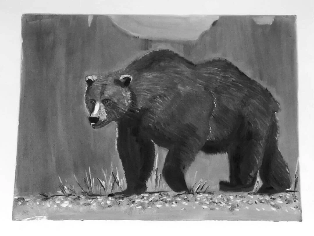 Magnificence (Bear Triptych), Monoprint 24x36, 2019