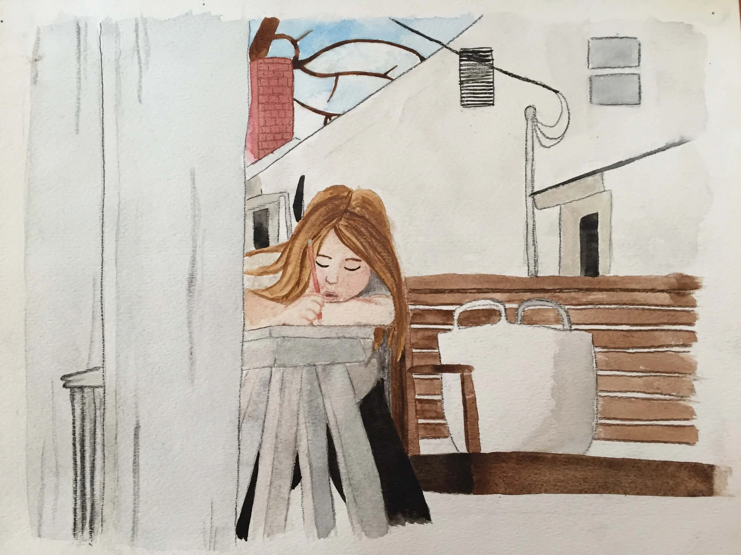 6 Year Old (Self Portrait), Watercolor on paper 11x15, 2017