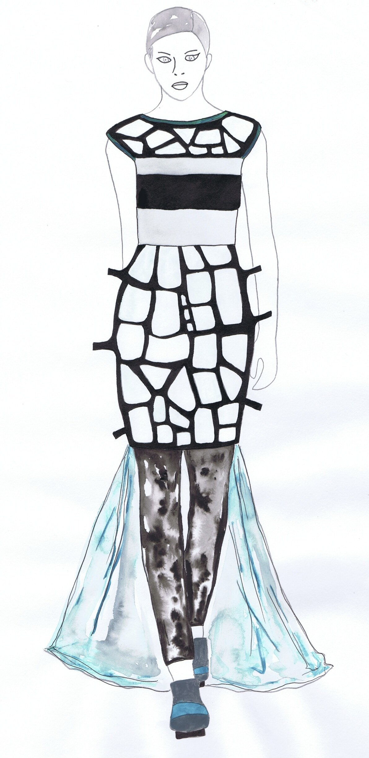 'Antony and Cleopatra' - Design for Octavia. The Roman aesthetic of the characters in my interpretation of the play was primarily influenced by modern architecture. Octavia's costumes were heavily influenced by Zaha Hadid as I felt that her work stil