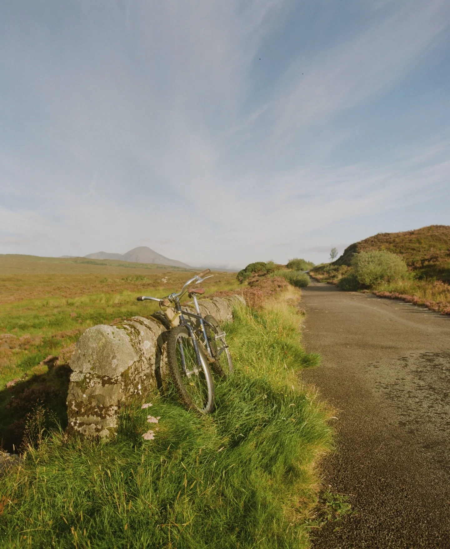 Back in early summer when I found a stretch of old road, kept clear for walkers &amp; cyclists, just a few minutes away from home. Excellent riding spot.
.
#shootfilm #bikesonfilm #mediumformat #kodakgold #6x7