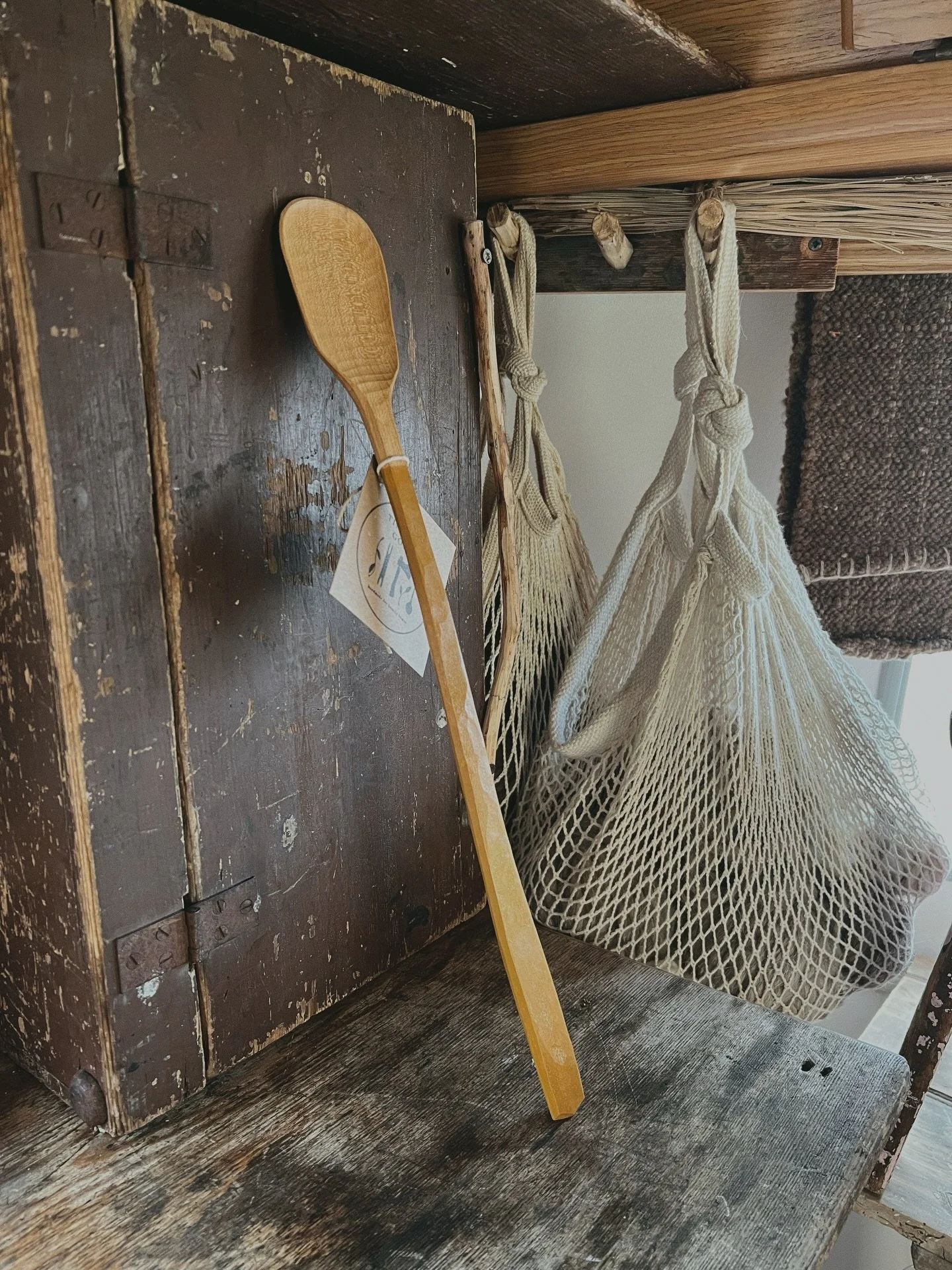 An oversized kitchen spoon with ochre handle&hellip; a big corker carved from cherry. This one sold a few weeks ago but we&rsquo;re hoping to get a couple more done throughout the next month.
As always, shop updates are on the 1st of every month 🪓