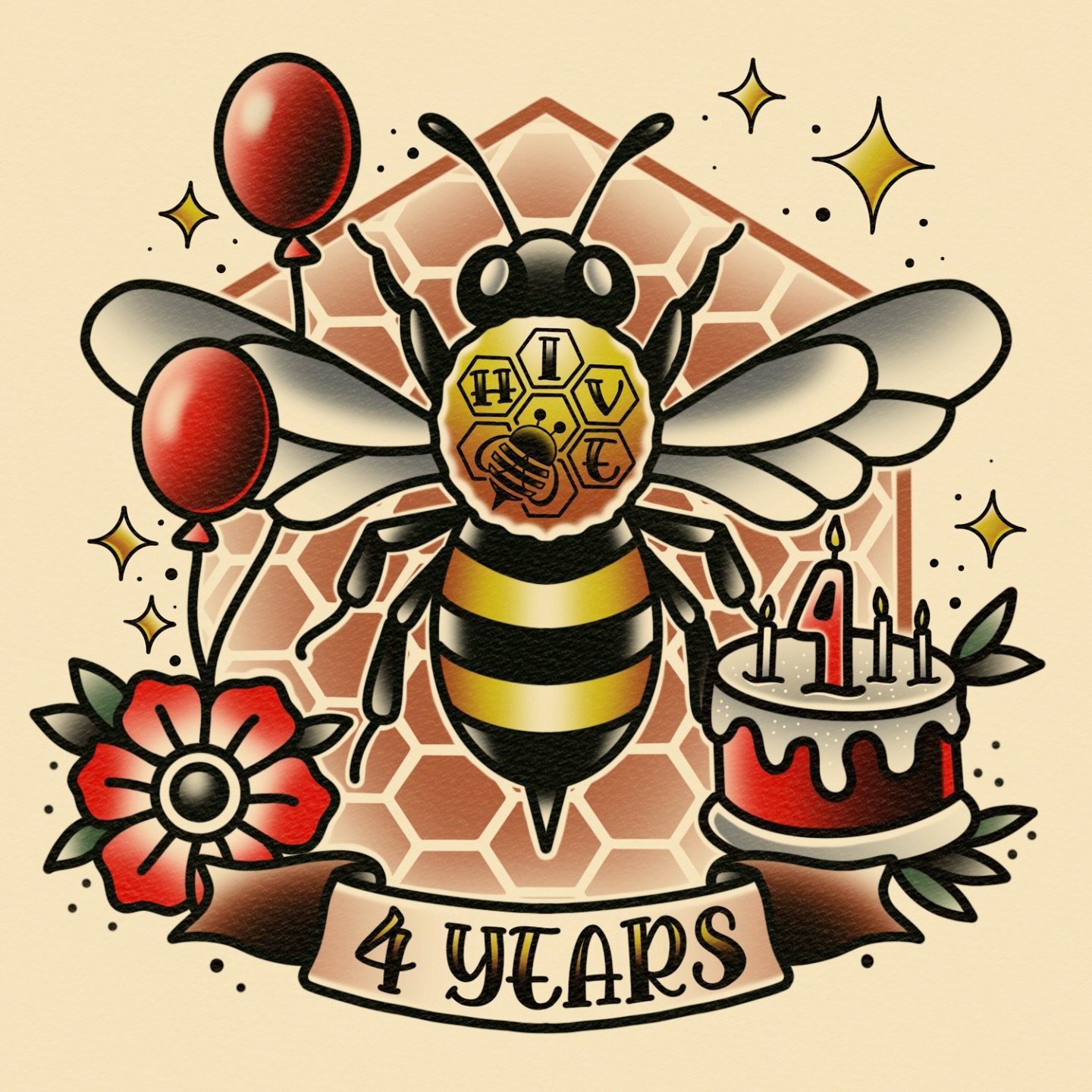 🐝 Hive Tattoo Turns 4! 🐝

Today marks 4 years since Hive Tattoo opened its doors, and I couldn&rsquo;t be more grateful for this journey. None of this would be possible without you&mdash;our incredible clients, friends, and everyone who has support