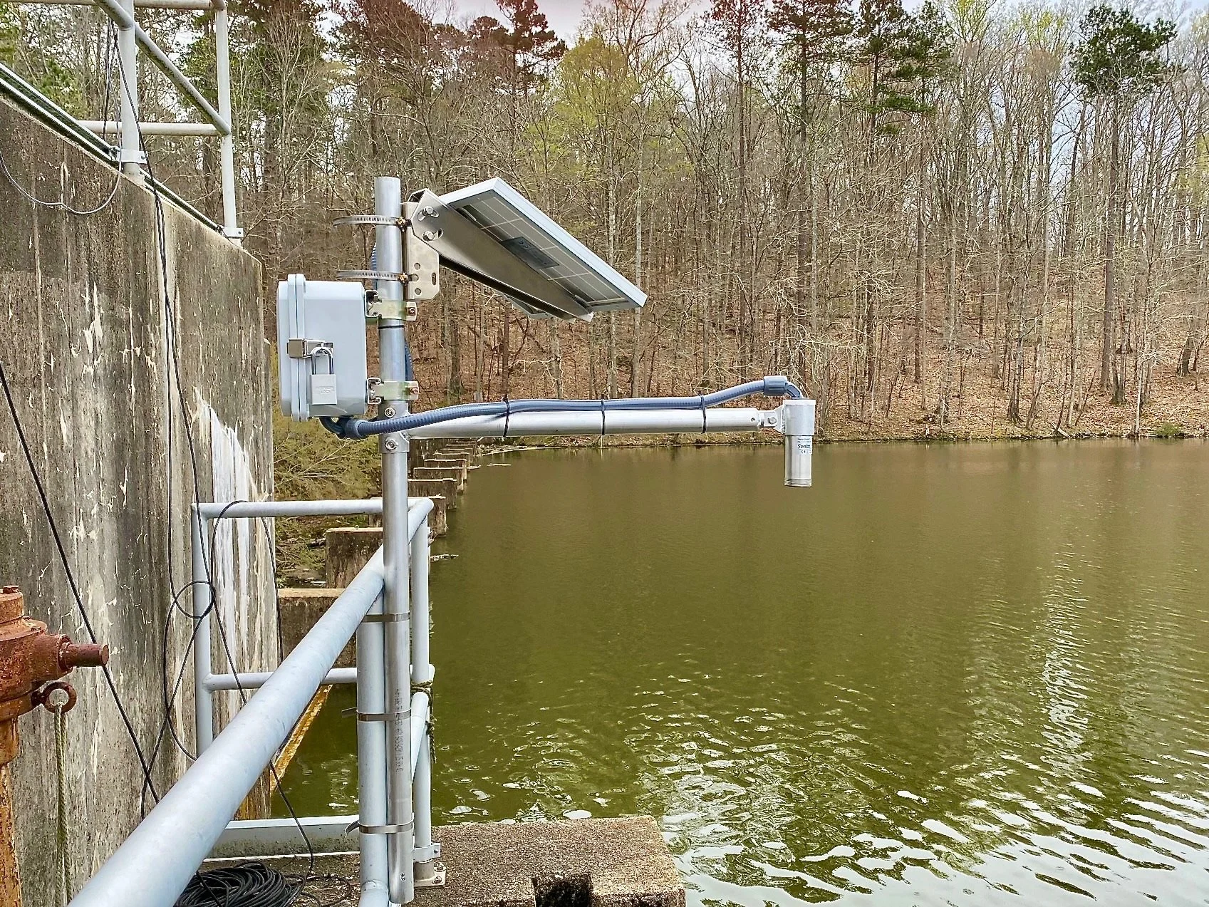 A water level sensor monitors lake levels.