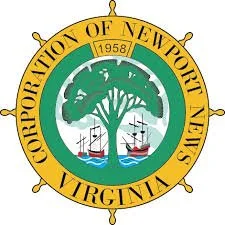 Seal of Newport News, Virginia, featuring a tree, ships, and a compass rose with the year 1958.