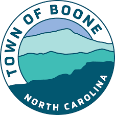 Logo of Town of Boone, North Carolina, featuring stylized mountain ranges in shades of blue and teal.