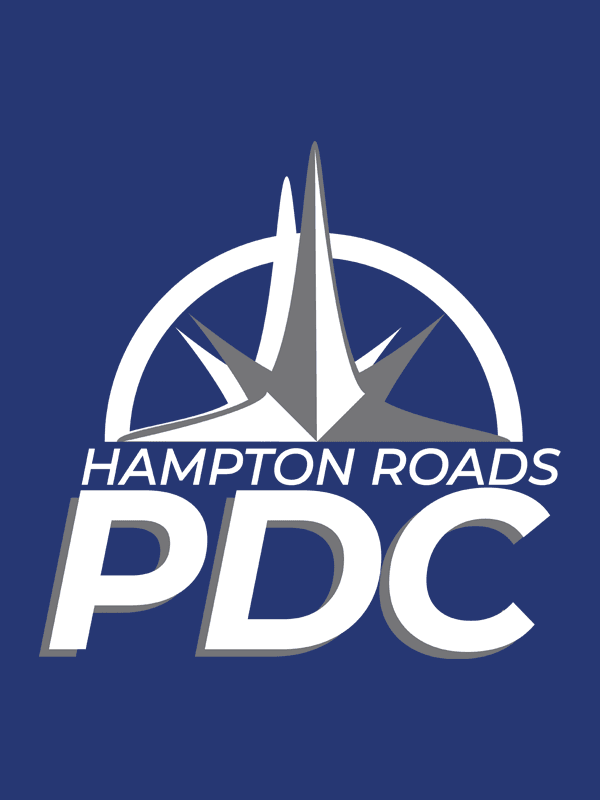 Hampton Roads PDC logo with a stylized compass rose on a dark blue background.