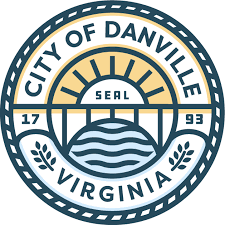 Official seal of the City of Danville, Virginia, with a sun rising over water and the year 1793.