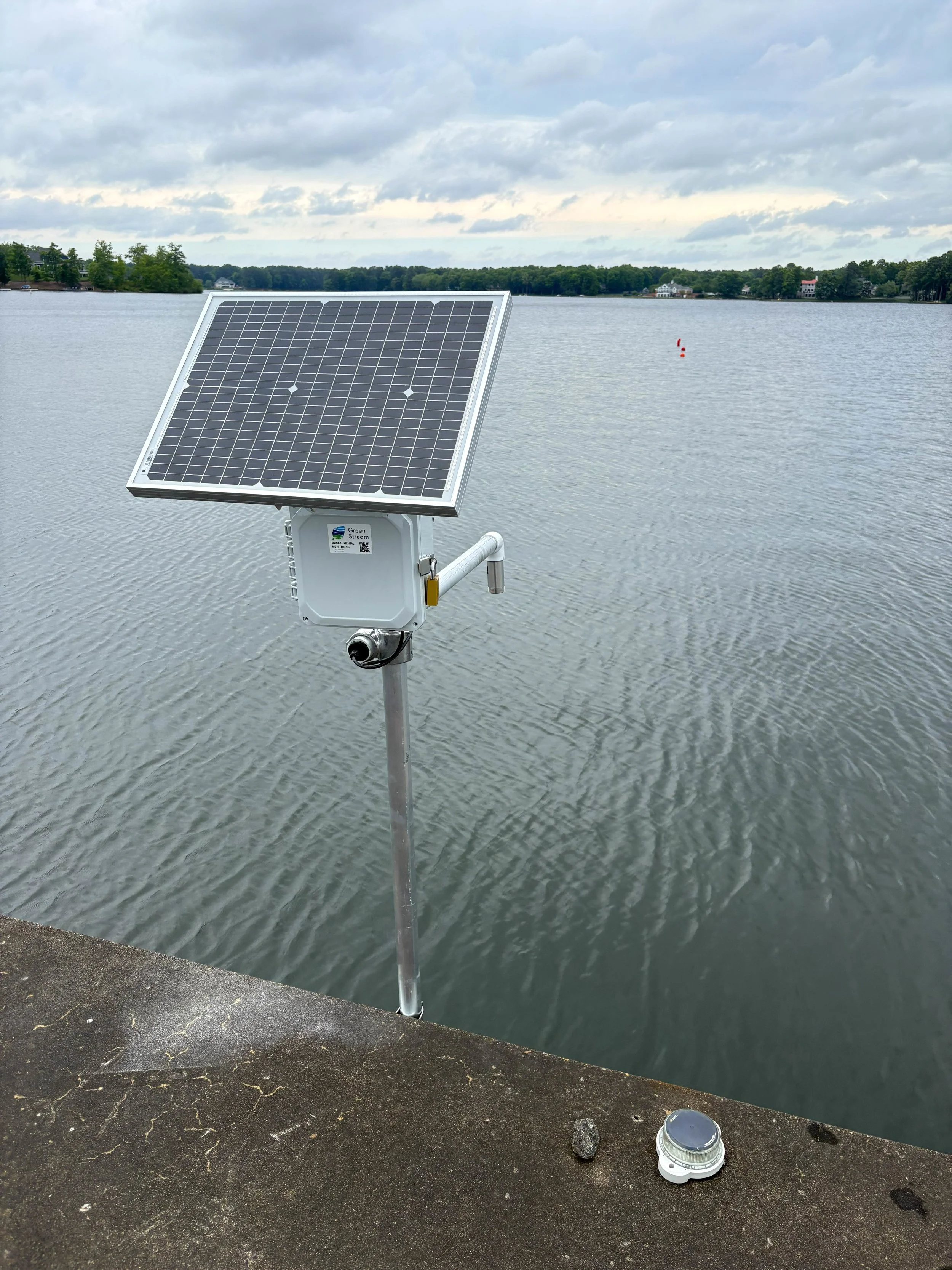 A water level sensor monitors lake levels.