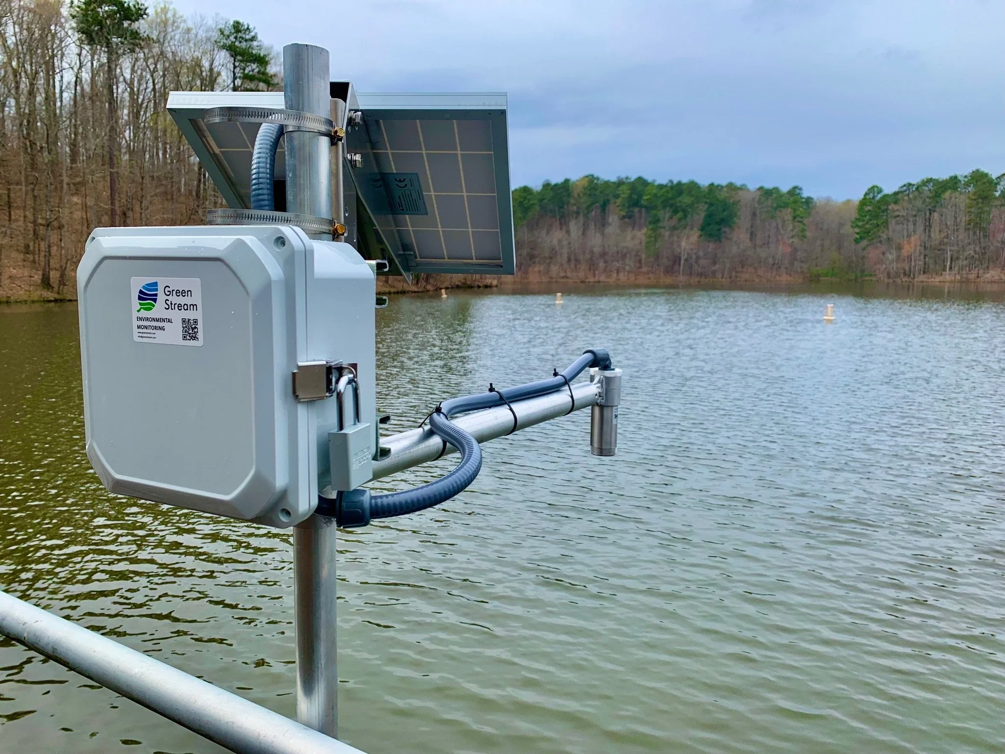 A water level sensor monitors lake levels.