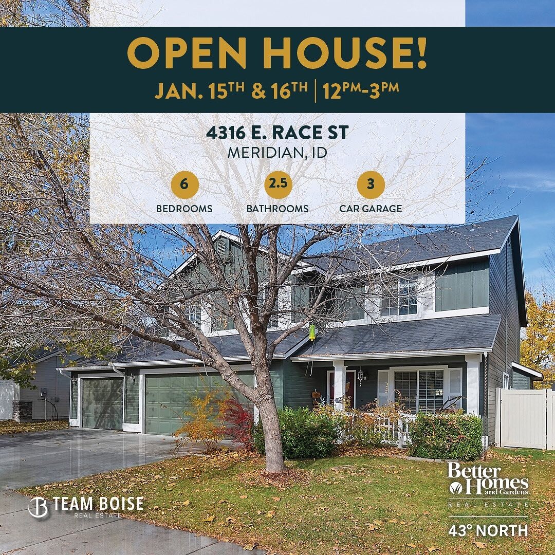 🚨OPEN HOUSE ALERT!

Join me this Saturday &amp; Sunday from 12-3pm to walk through this beautiful 6 bedroom home in Meridian - you won&rsquo;t be disappointed!