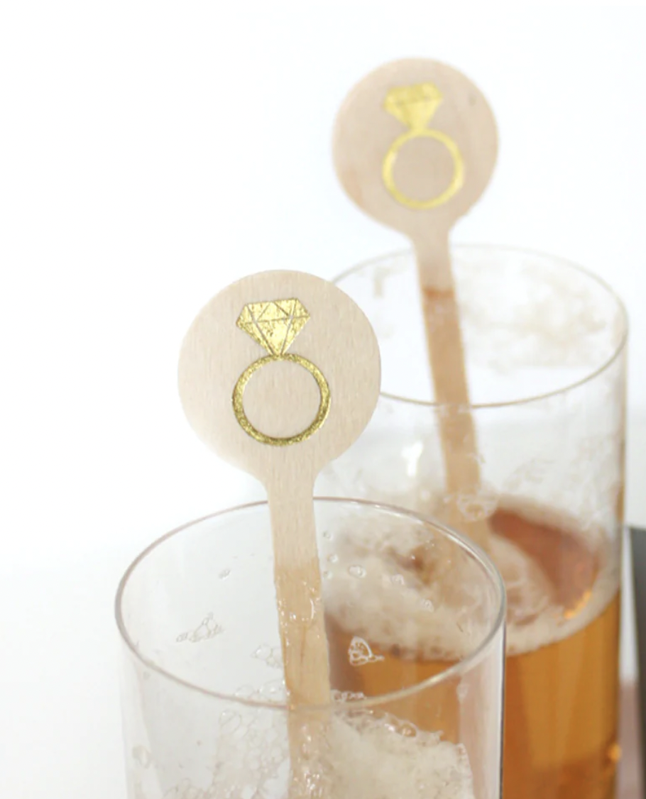 Gold Foil Wooden Engagement Ring Stir Stick (20)