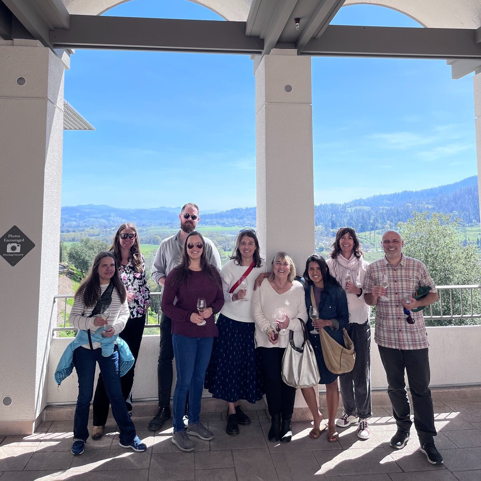 We made it up the hill to Sterling Vineyards and it was glorious. The tour starts at the base where the new gondola system whisks guests to the top. We admired the views - of both #napavalley and the newly designed spaces by #shawbackdesign The wine 