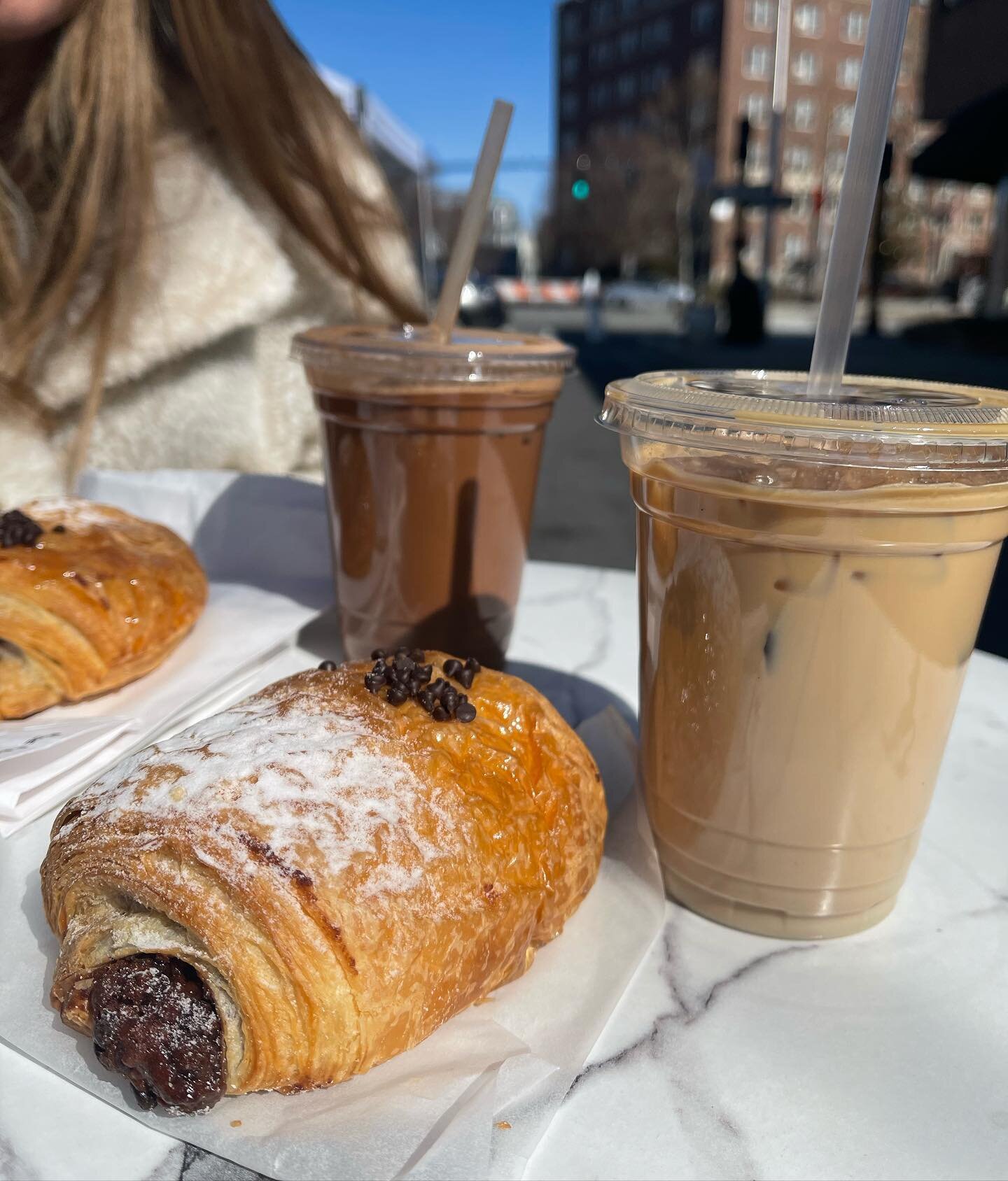 Chocolate Croissant &amp; iced vanilla latte from @madrideuropeanbakery  I love Wayland Square #waylandsquareprovidence #croissant #icedlatte #foodie #icedvanillalatte #yummy