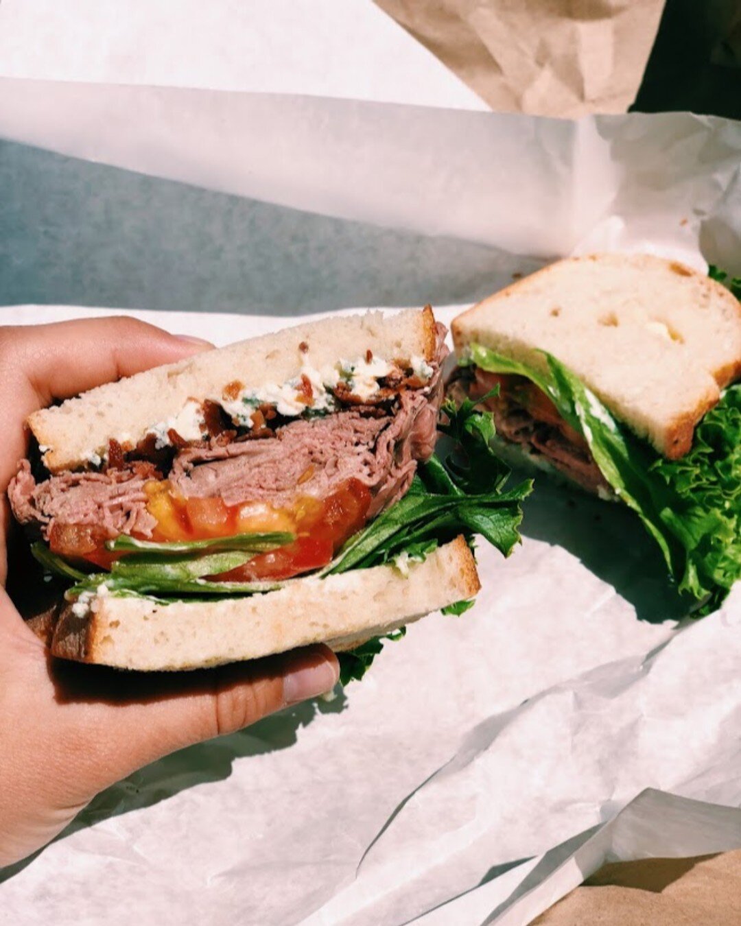 My favorite lunch time sandwich from The Good Life Market in Raymond, ME. This is the ultimate B.L.T with Bacon, lettuce, tomato, roast beef, mayonnaise and blue cheese crumbles on sourdough bread #yum #maineeats #foodie #BLT #goodlife