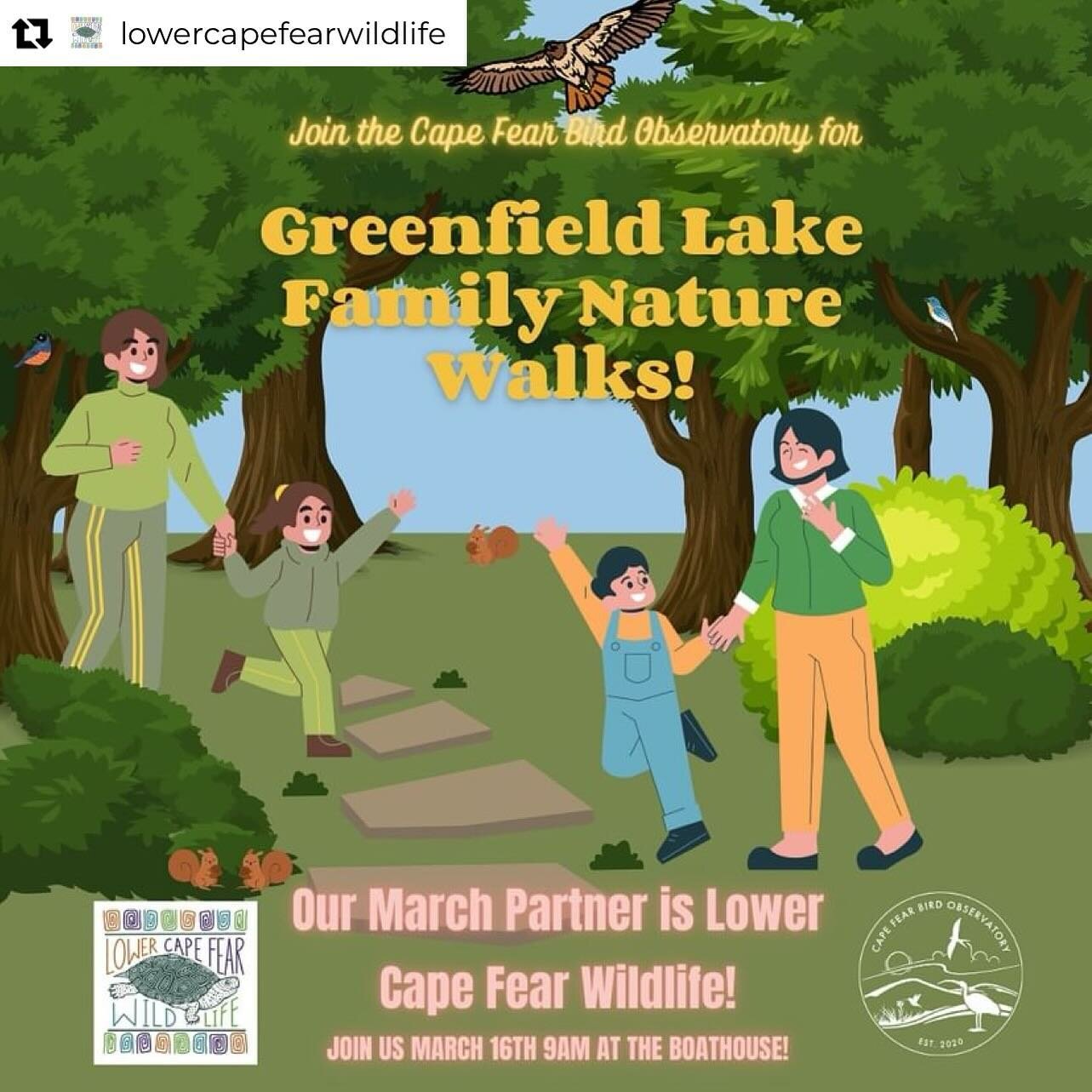 Repost from @lowercapefearwildlife
&bull;
We are so excited about assisting @cape_fear_bird_observatory with their March nature walk! 

Bring your friends and family and come spend the morning with us exploring nature, enjoying the outdoors, and meet
