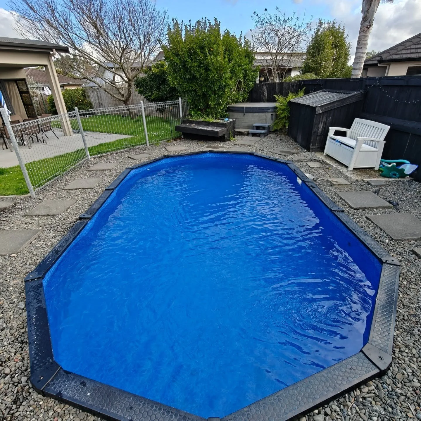 Like new again. Transformation complete on this vinyl liner pool