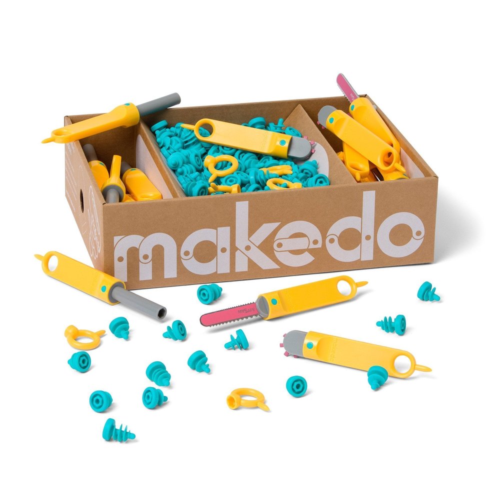  Makedo Invent, Upcycled Cardboard Construction Toolkit in  Large Toolbox (360 Pieces), STEM + STEAM Educational Toys for at Home Play  + Classroom Learning