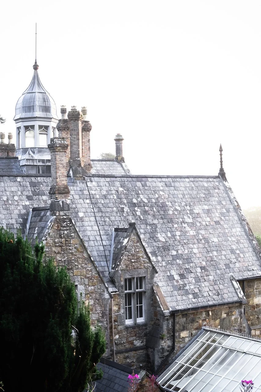 The rooftops of Plas Glyn Y Weddw at dawn