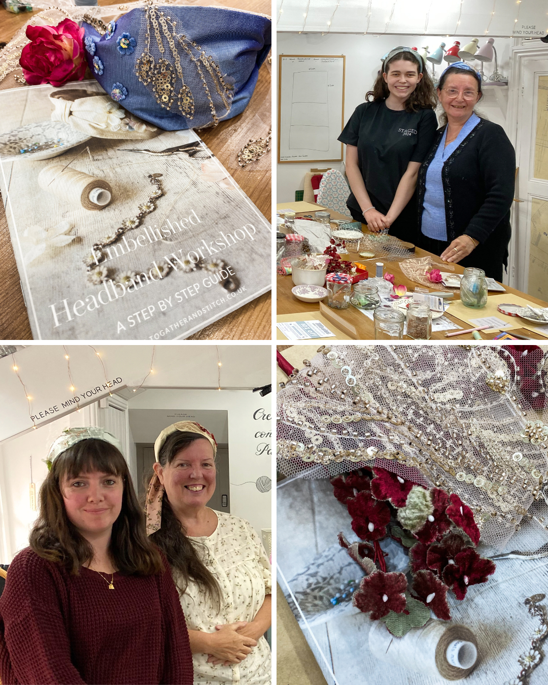 Smiles and handcrafted accessories at the end of a creative workshop day in Leek — celebrating couture craft and connection.