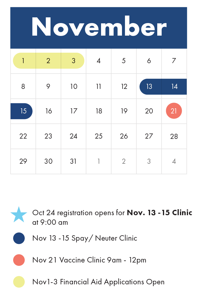 November 13 -15th 2026 Spay/Neuter Clinic