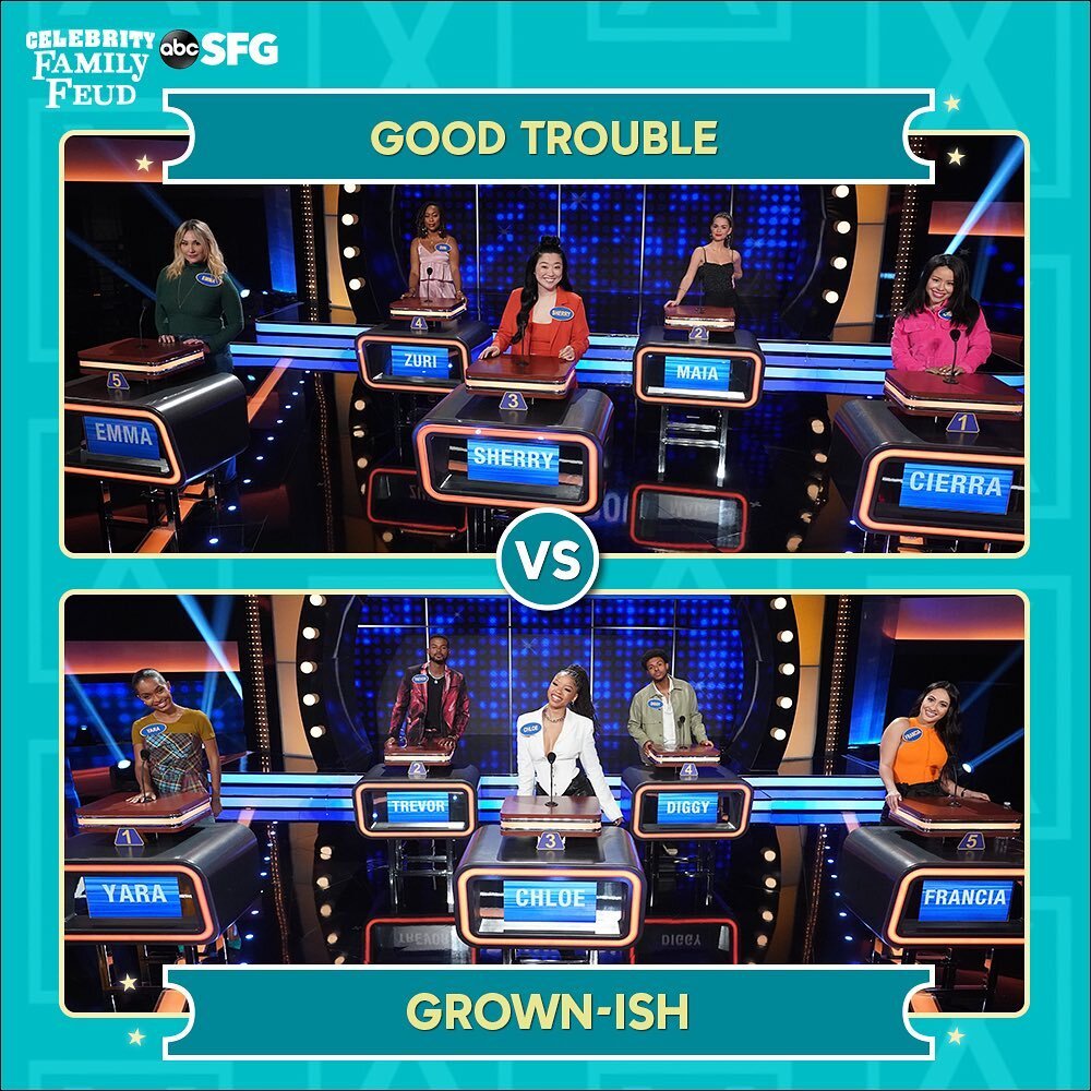 Tune in tonight for Celebrity Family Feud: &ldquo;Good Trouble v grown-ish&rdquo; at 8|7 c on ABC. Team @grownish will be playing for Ghetto Film School! #CelebrityFamilyFeud @familyfeudabc