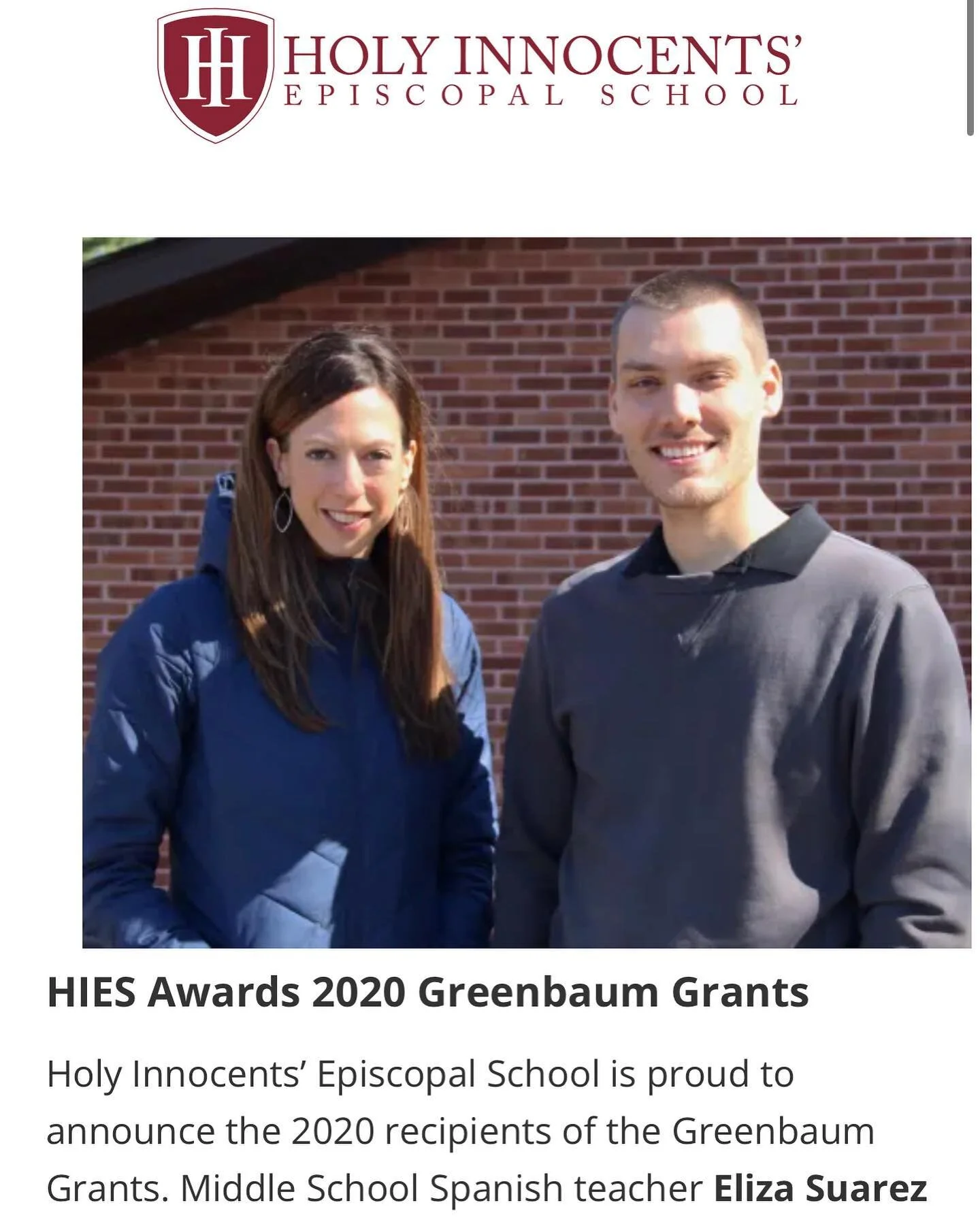 The Greenbaum Grant was created to give teachers at Holy Innocents the opportunity to go on a trip to further their education. We are so excited for all of our grant winners!