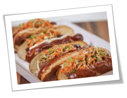 Grilled Brats w/Brie and Spiral Apple Slaw