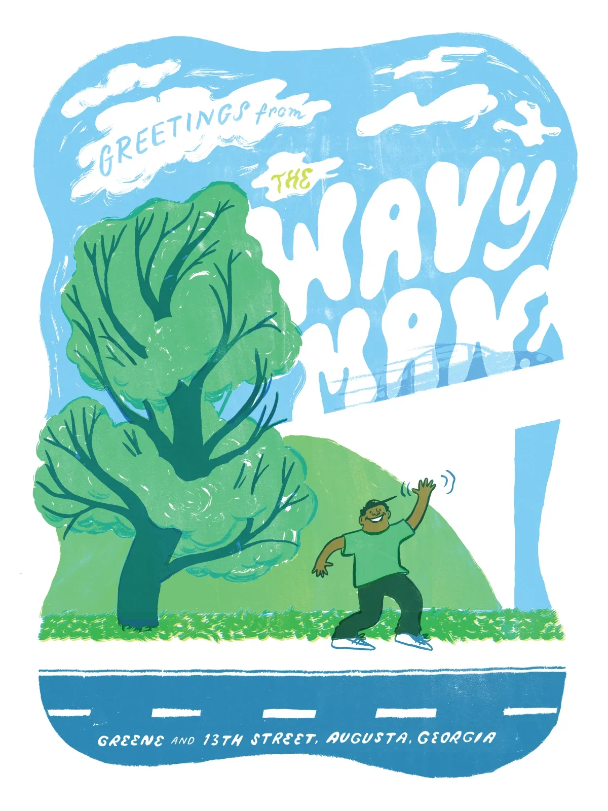 Greetings from the Wavy Man by Mikaela Fuchs, 2023 Augusta Poster Show