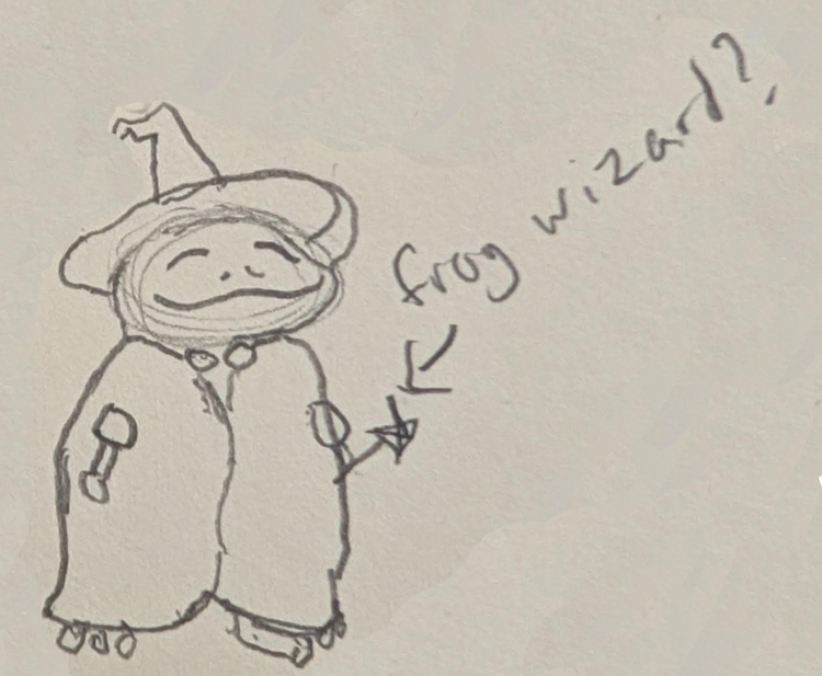 A drawing of a frog in a wizard hat and robe