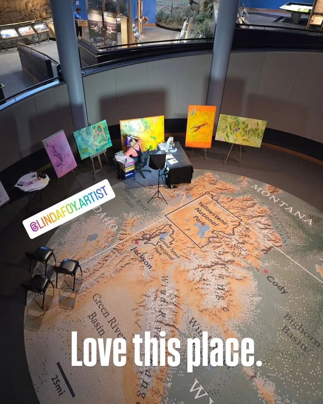 Painting on the tile map of the Draper Natural History Museum. #drapernaturalhistorymuseum #codywyoming #pronghornmigration #centerofthewest #GYE #ungulatemigration #connectivity