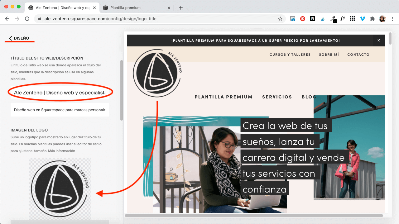 Dónde subir tu logo y favicon para el navegador en Squarespace — Ale Zenteno Diseño web y Dónde subir tu logo y favicon para el navegador en Squarespace — Ale Zenteno Diseño web y