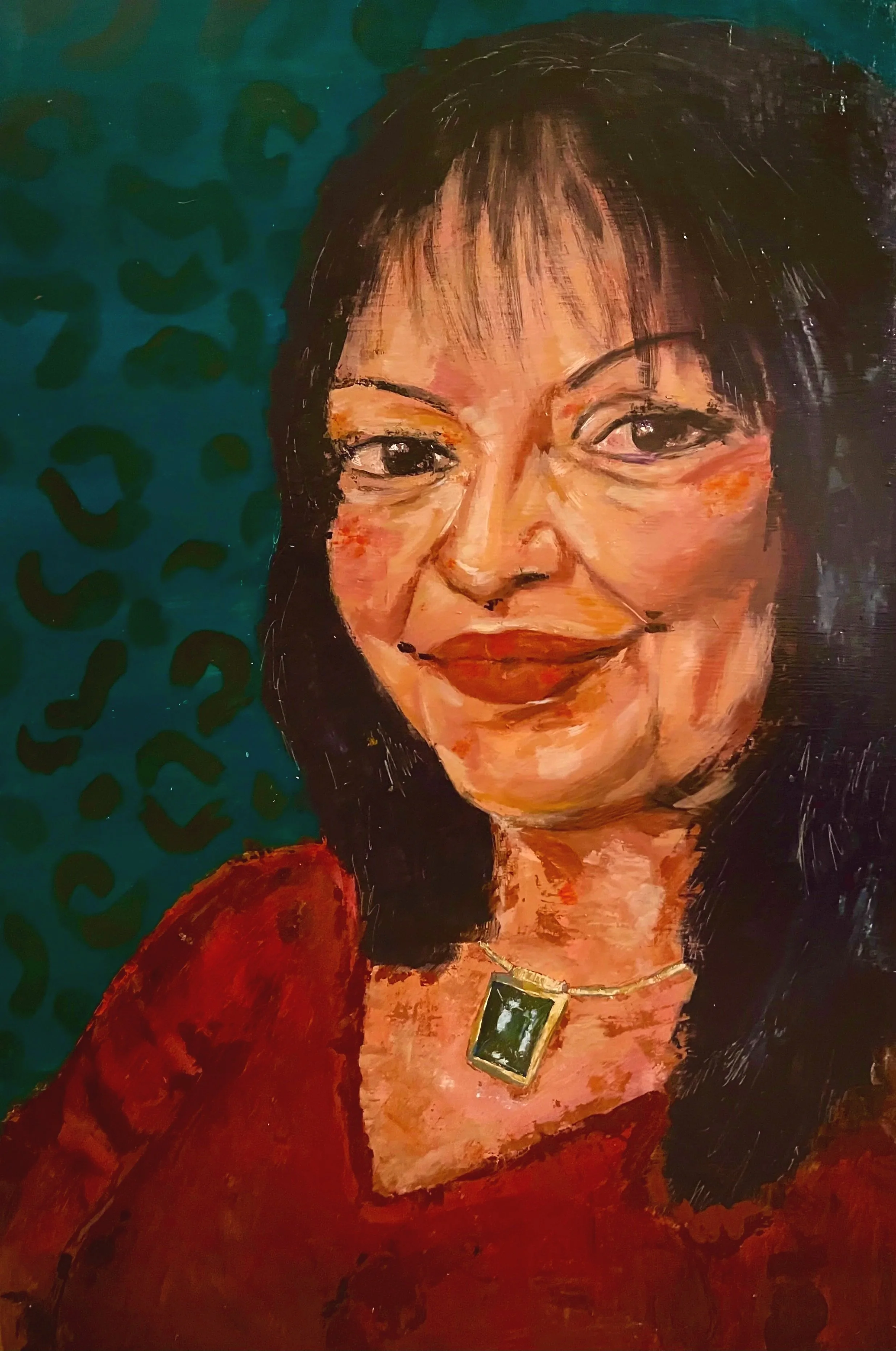 Portrait of Virginia Vega, acrylic on wood panel, 2023
