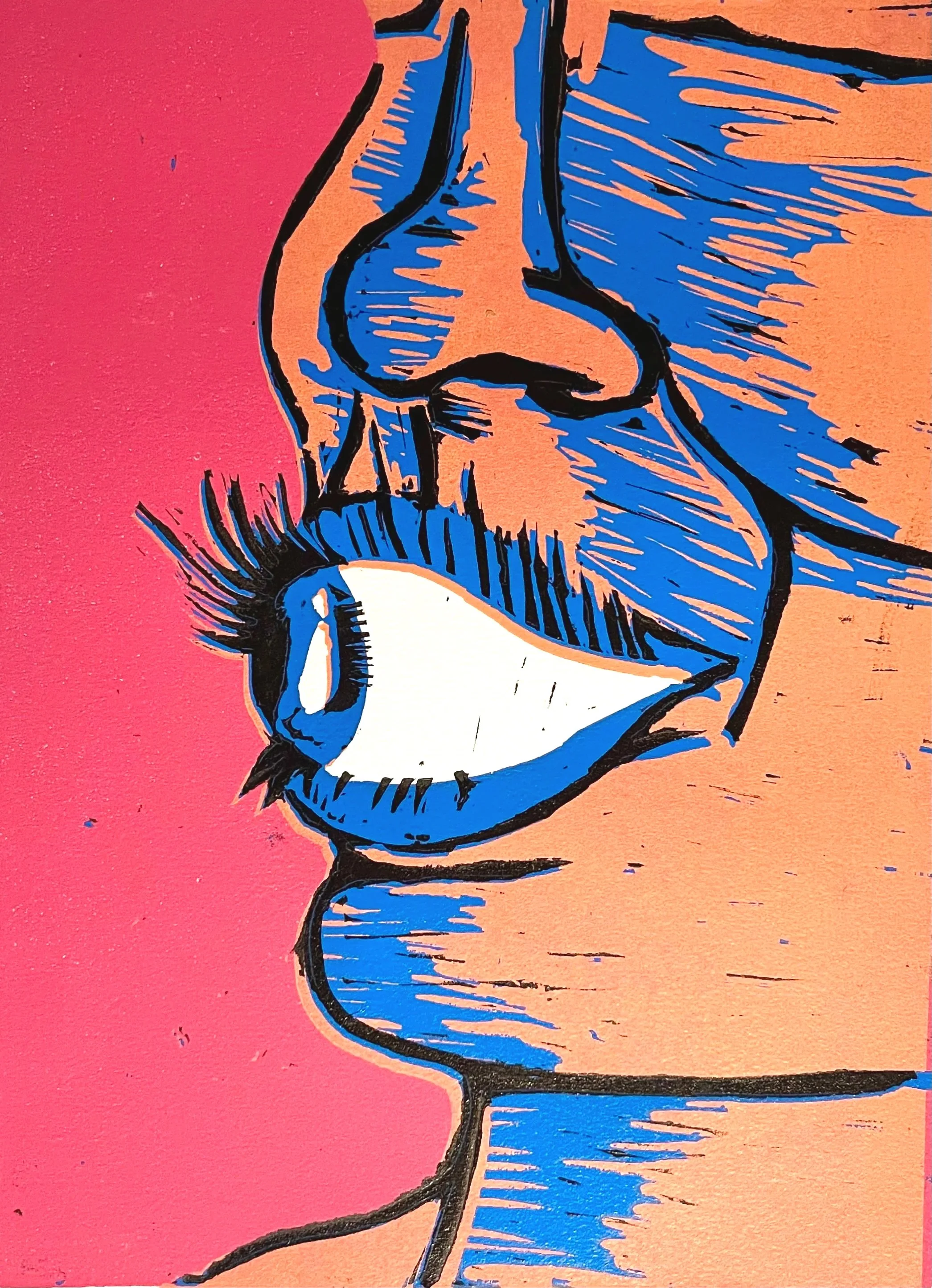 "Eye Suck", Linocut print on paper, 2019
