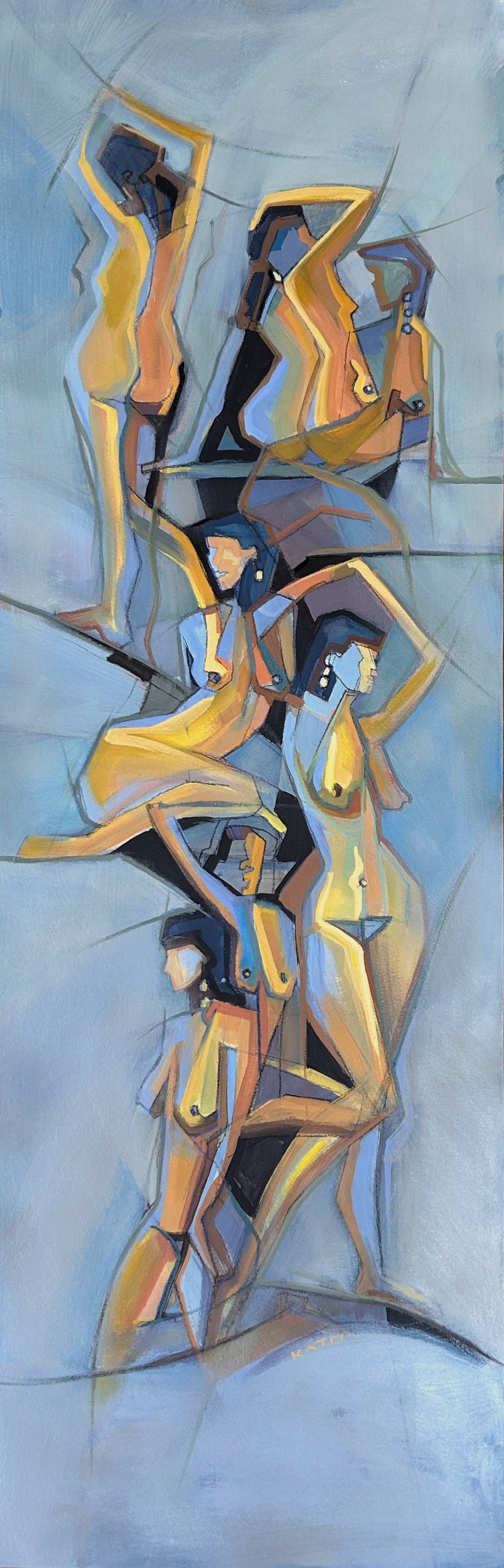 Bathers – 33" x 11" – Mixed Media on Paper