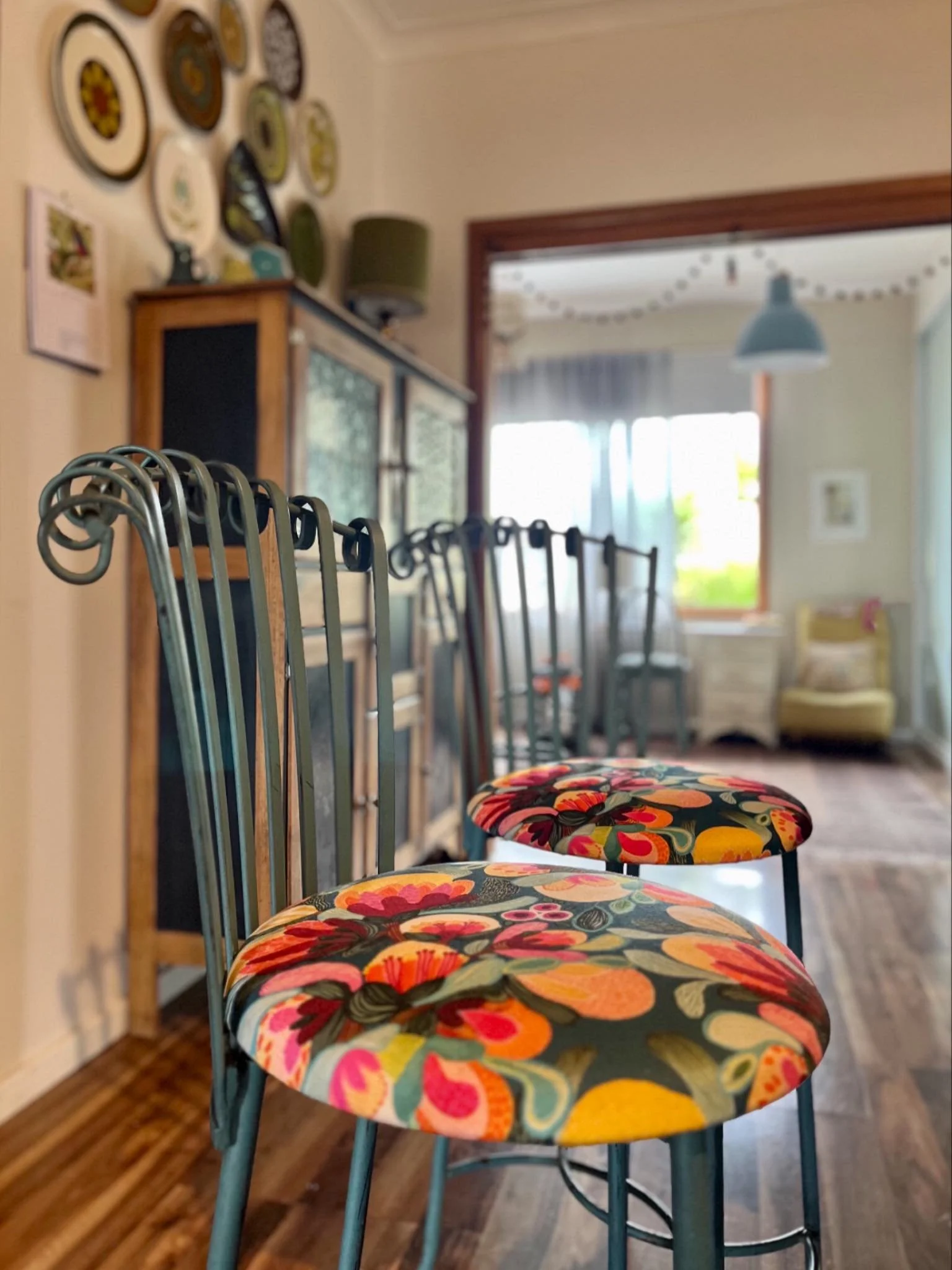 Wednesday work in progress - I&rsquo;ve re-upholstered my kitchen stools, using #rescuedremnants.

Go me! It only took 11 months, but we now have a matching pair. The imminent arrival of visitors is a great motivator! 

#wednesdaywip #whatsonmyworkbe