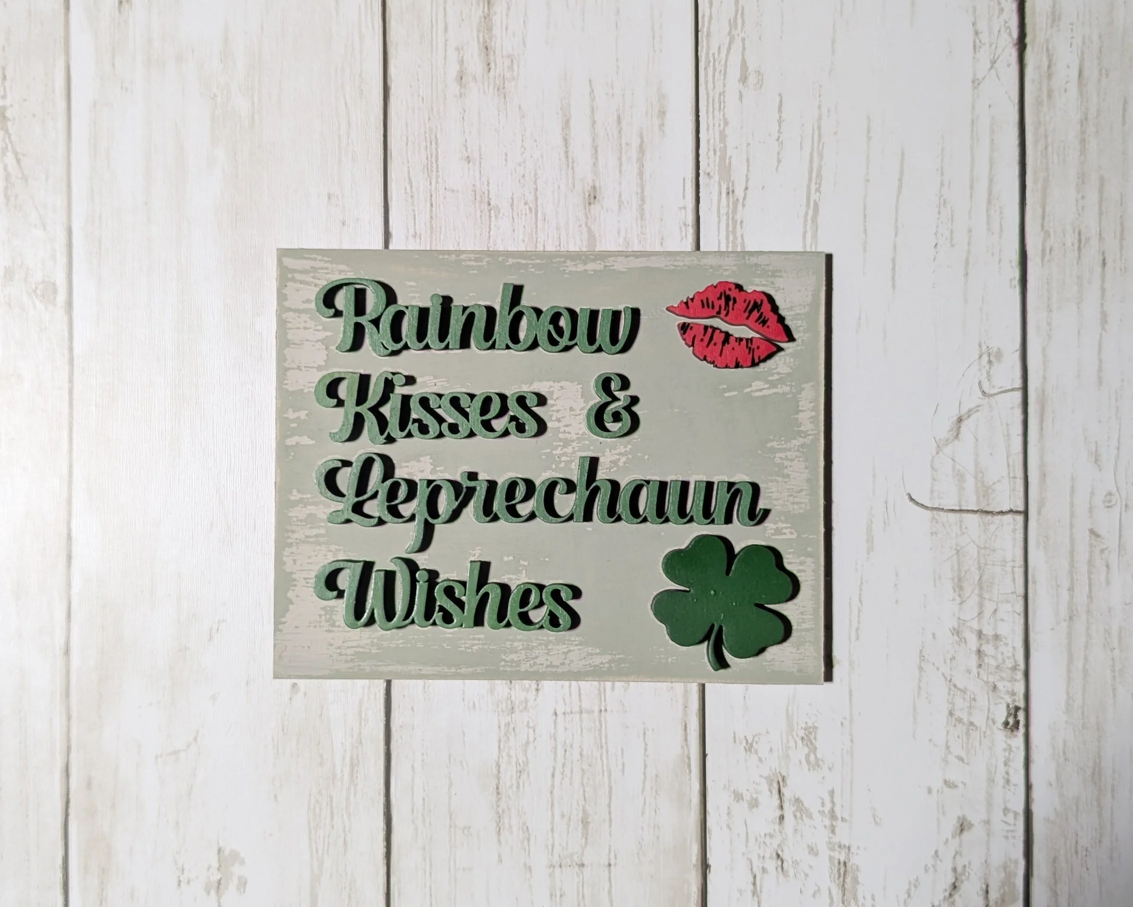 Rainbow Kisses And Leprechaun Wishes Tiered Tray Antiqued Sign Craft Kit