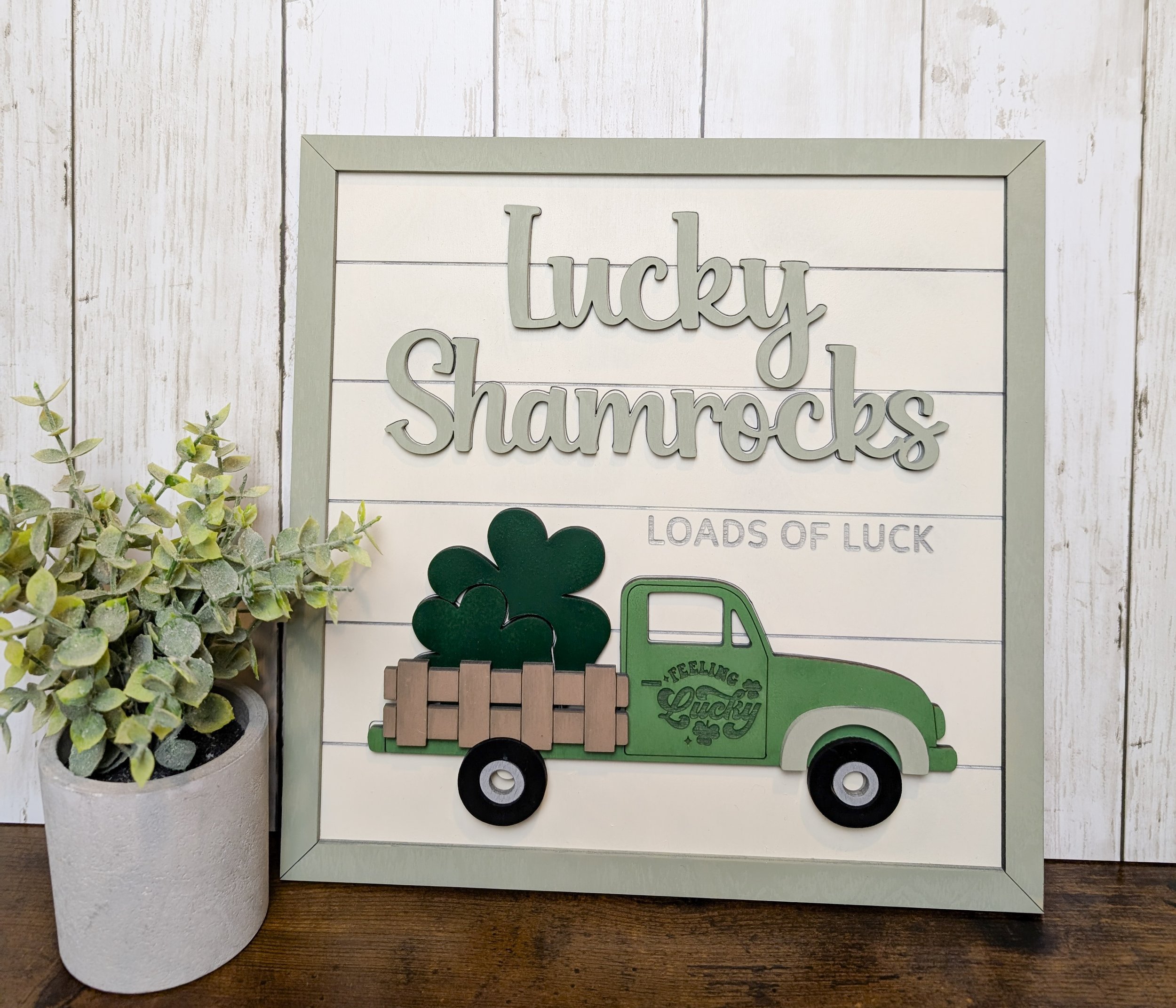 Lucky Shamrocks Shelf Sitter Or Tiered Tray Sign Laser Cut Craft Kit