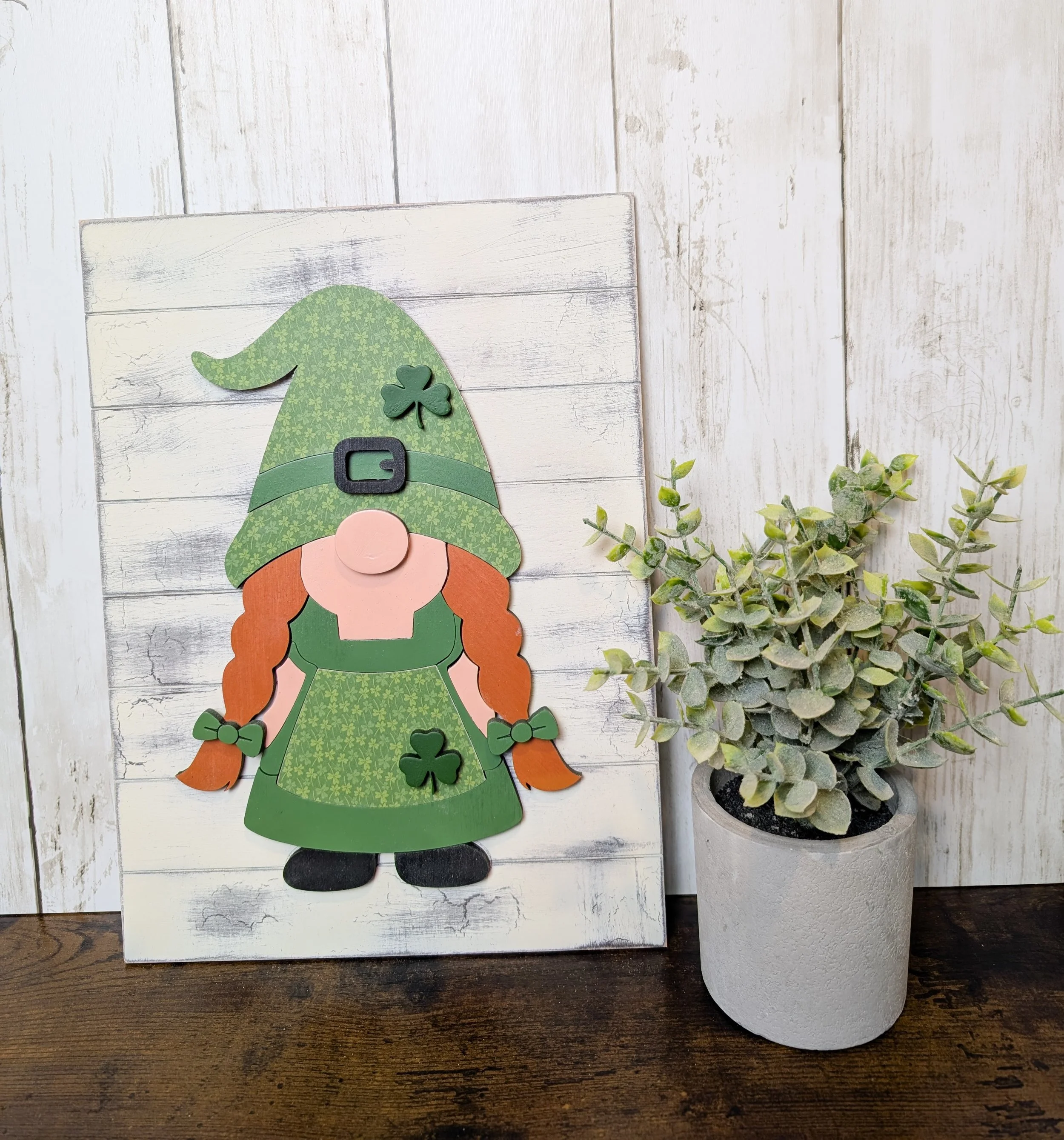 St. Patrick's Day Female Gnome Shelf Sitter