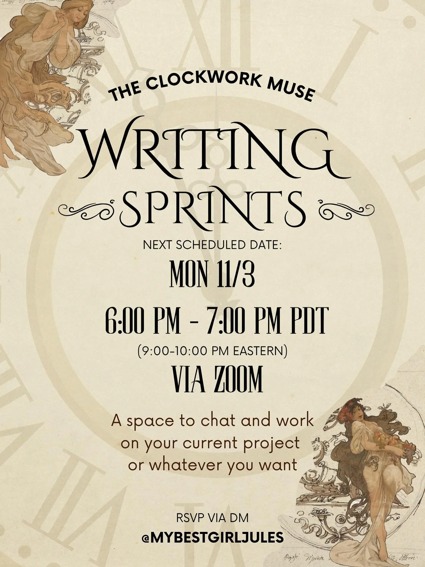 Join us for a writing sprint on Monday 11/3 at 6:00pm! Open to all : )