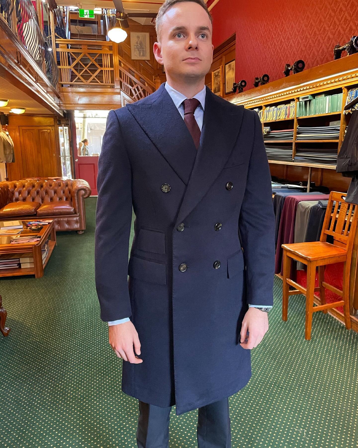 First day of winter! Bespoke pure cashmere overcoat for JM. Perfect timing for an overcoat pick up as this weather really starts to cool down. Cashmere by @huddersfieldfineworsted #cashmere #cashmereovercoat