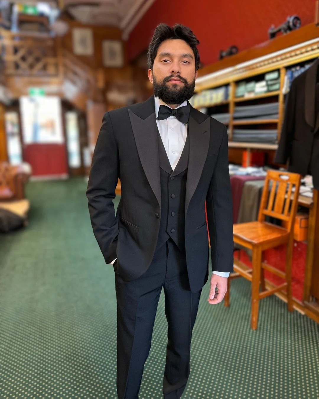 Final fitting for Jonathan&rsquo;s wedding.
Three piece tuxedo crafted in black @dugdalebrosandco cloth and finished with grosgrain peak lapels.

#ThreePieceTuxedo #BespokeTuxedo #BespokeGroom #SydneyTailor #SydneyBespoke #ZinkandSons