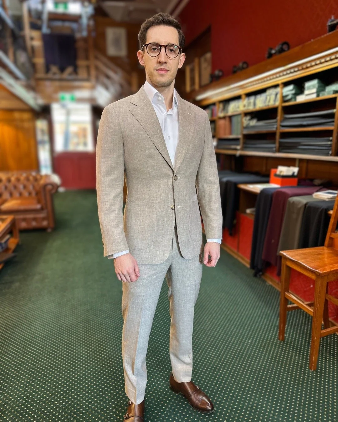 Final fitting ahead of Sam&rsquo;s summer wedding.
Cut in a wool, linen and silk blend by @caccioppoli1920 
Unconstructed, with patch pockets for a lighter, relaxed finish.

#TailoredGroom #TailorSydney #BespokeGroom #WeddingSuit #SummerSuit #ZinkAnd