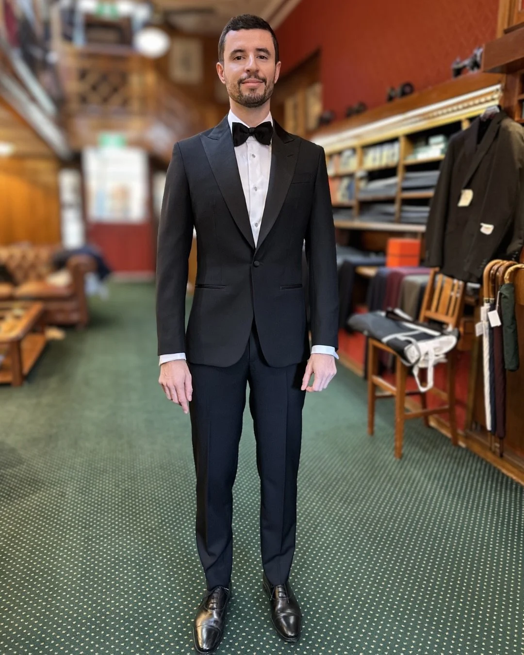 Two looks for Charles&rsquo; wedding day.

A black tuxedo in @dormeuil1842 black barathea with satin peak lapels, alongside an off white dinner jacket in barathea with shawl lapels. Classic black tie, tailored properly.

#TailorSydney #BespokeTailorS