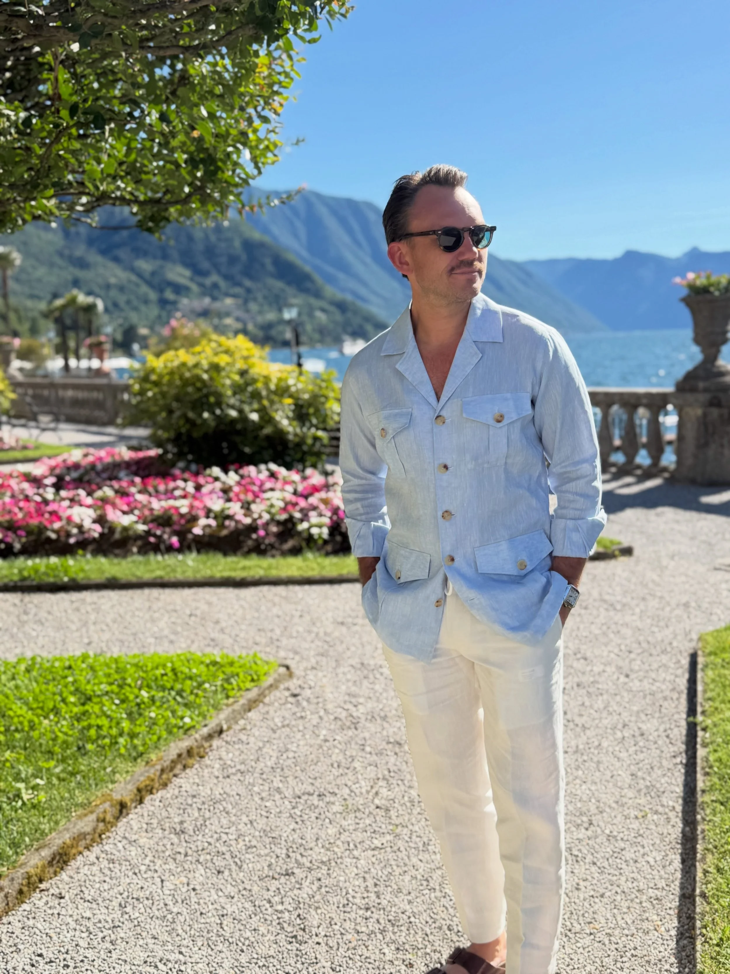 Tailored for the European summer.

A safari-style shirt tailored from pure linen by Albini, paired with relaxed linen trousers cut from cloth by Holland &amp; Sherry.

#TailorSydney #SafariShirt #LinenShirt #BespokeTailoring #ZinkAndSons