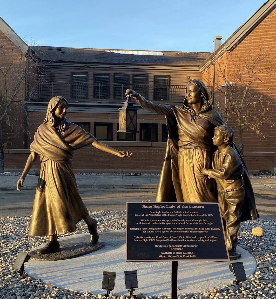 life size Fargo North Dakota bronze figurative sculpture community commission Nano Nagle nun catholic christian