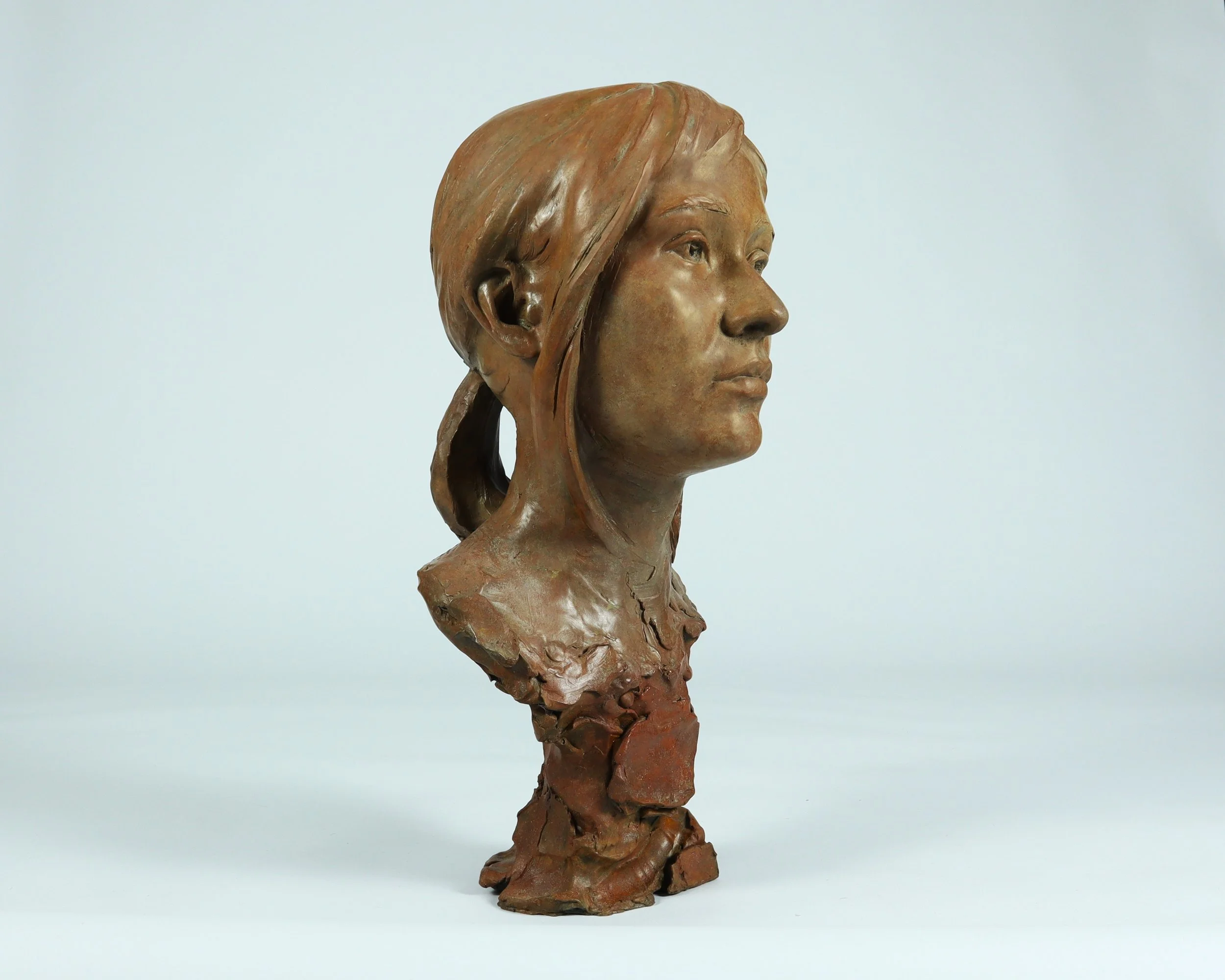 woman bust bronze sculpture antique patina Joel turner artist