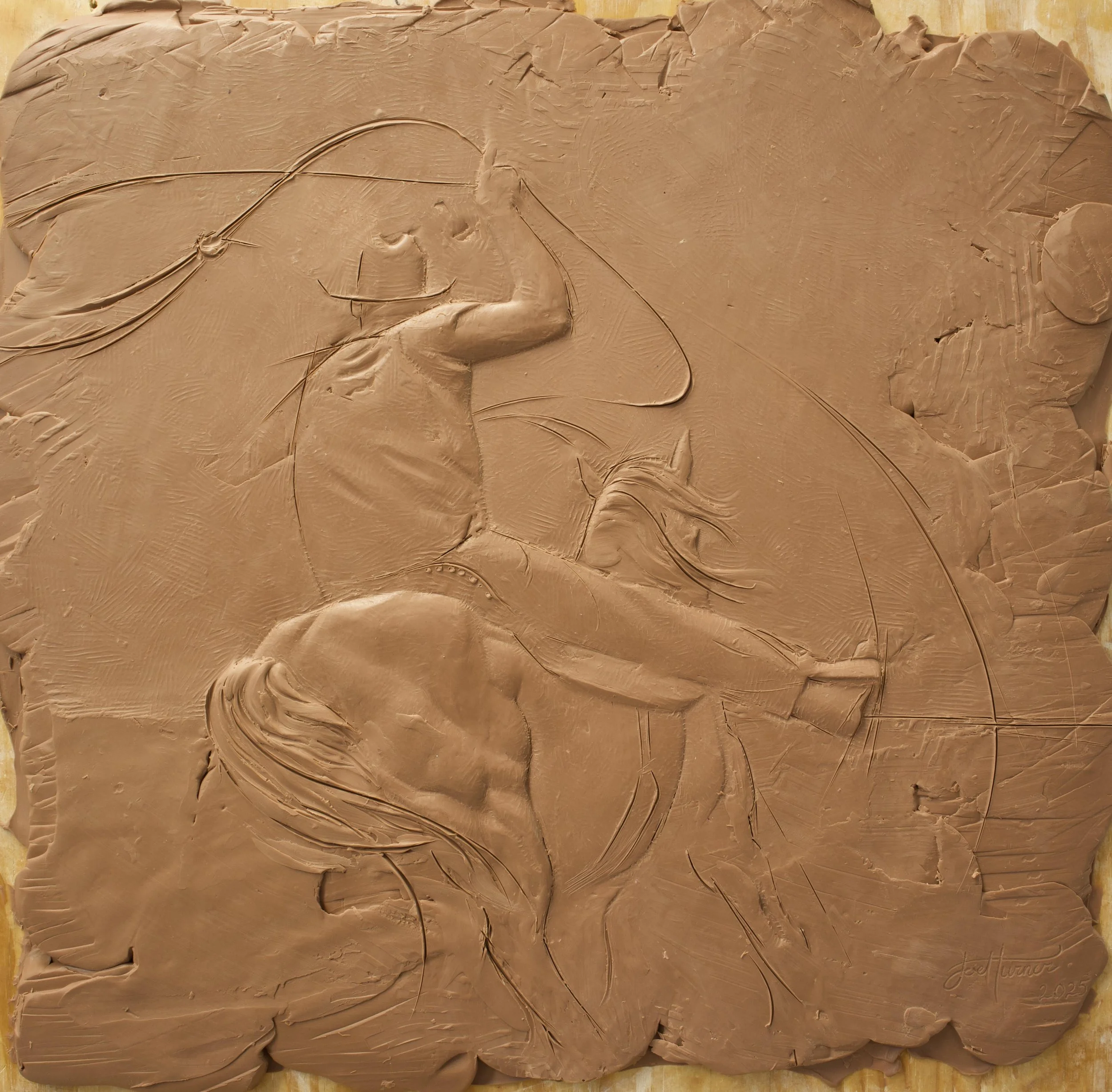 Relief sculpture horse riding roping joel turner artist
