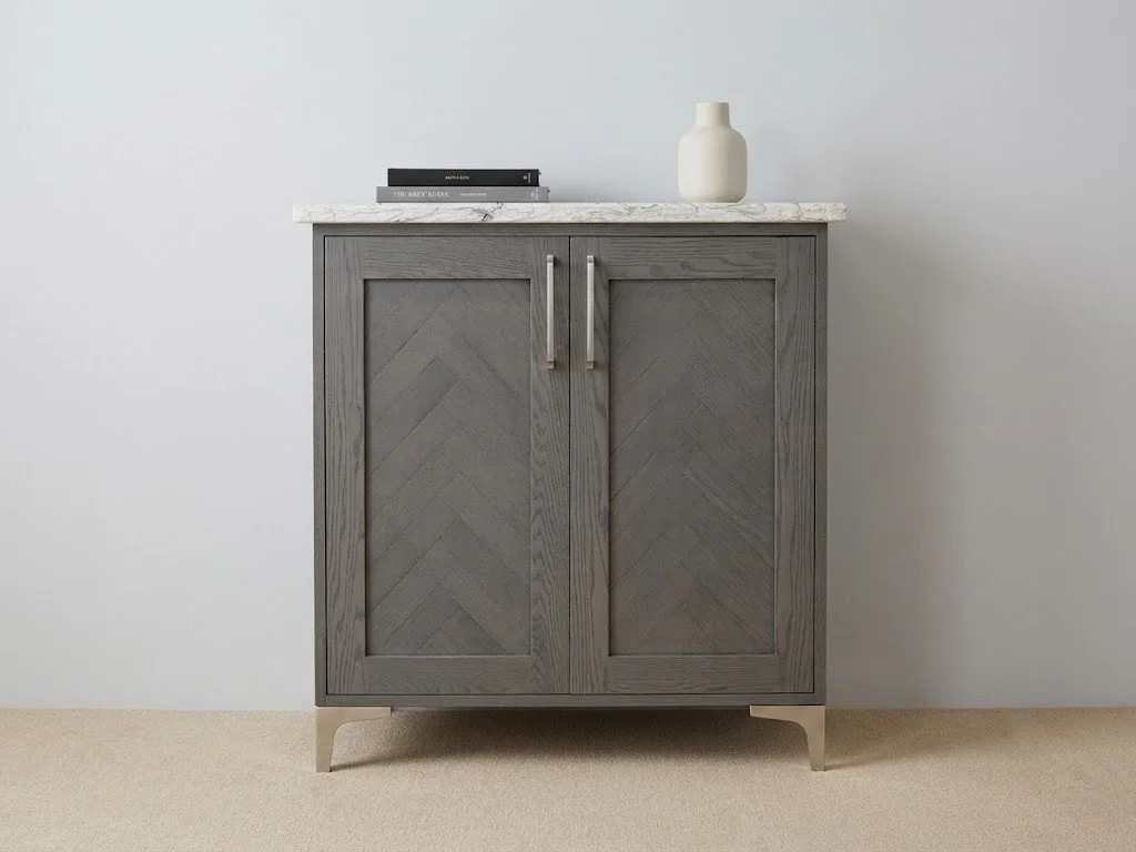 Custom gray oak sideboard cabinet