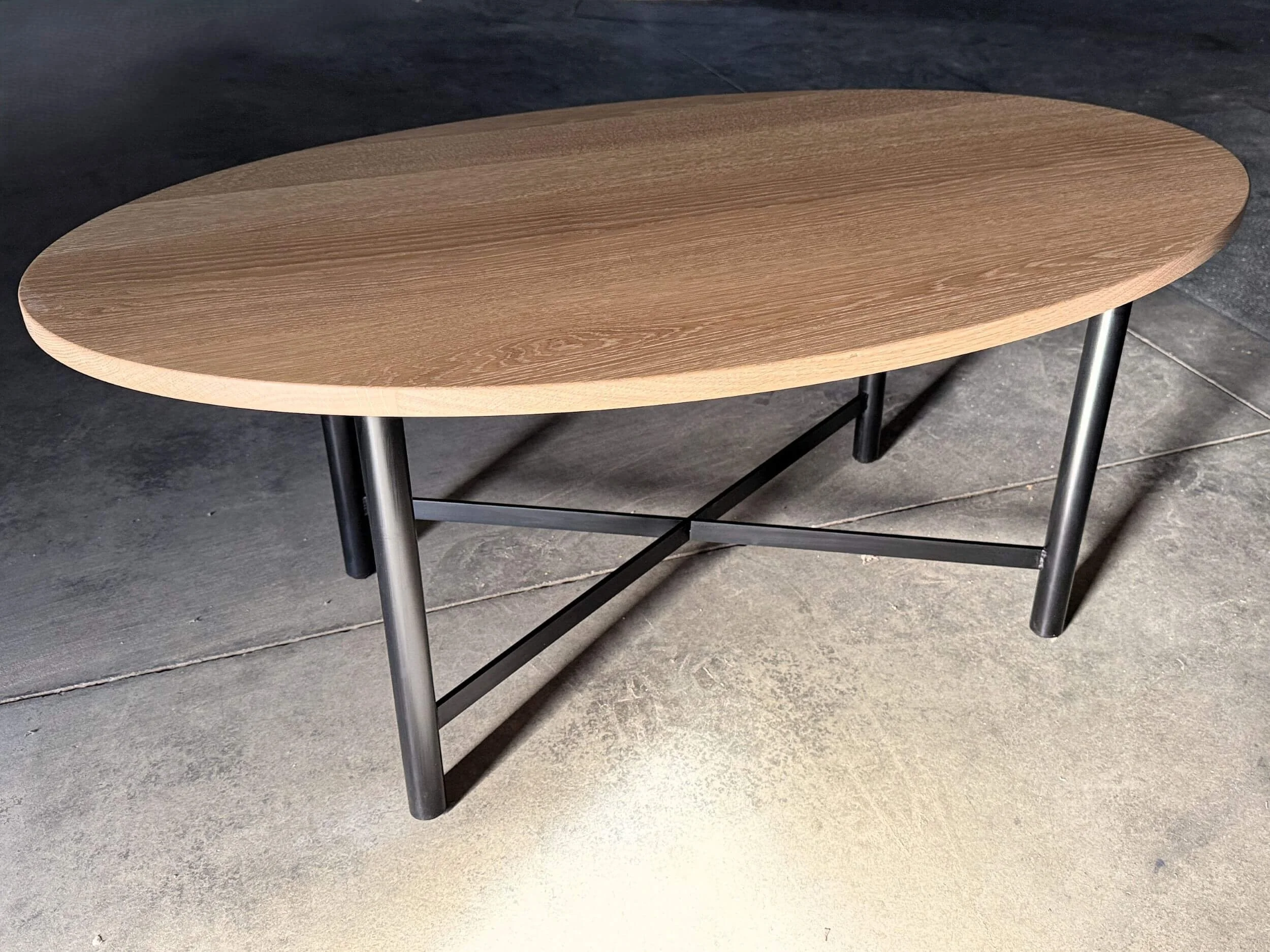 White oak ellipse coffee table