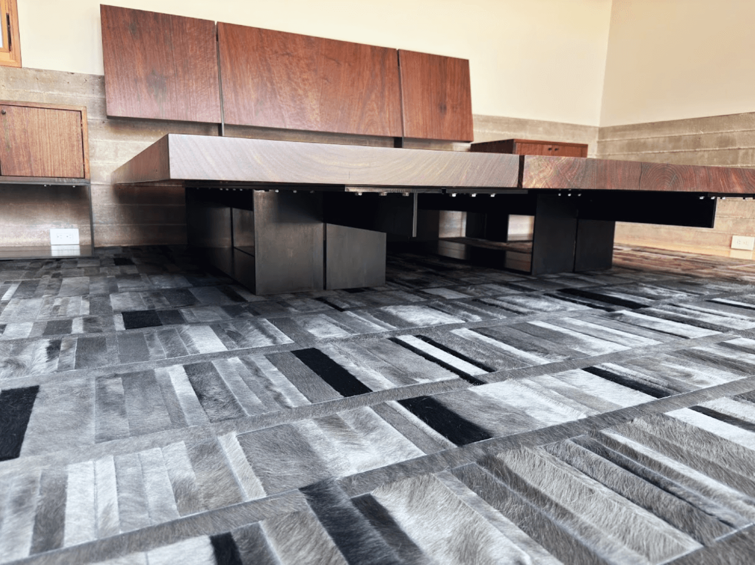 Book matched walnut bed frame base